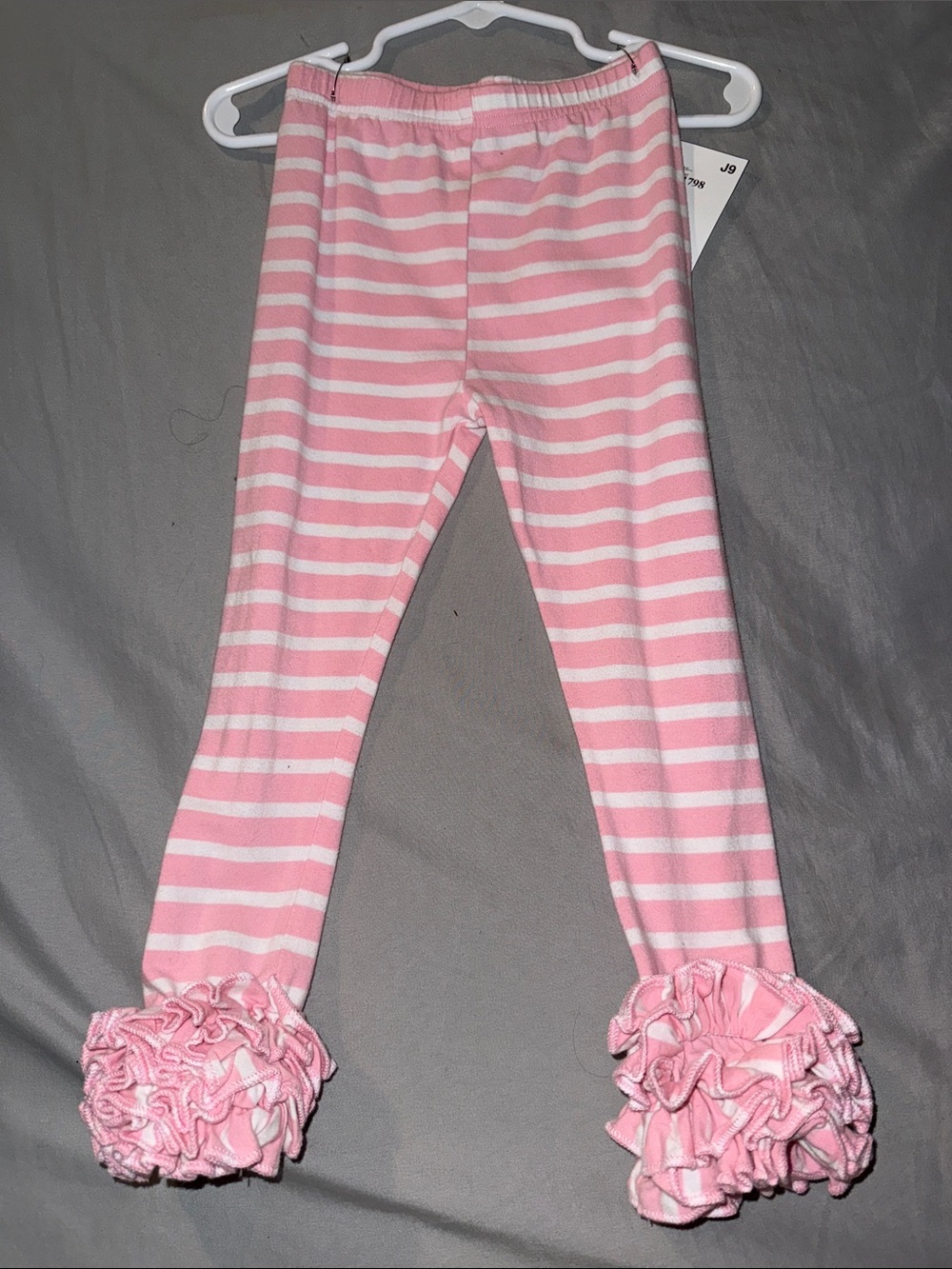 Kids Pink & White Striped Ruffle Hem Leggings